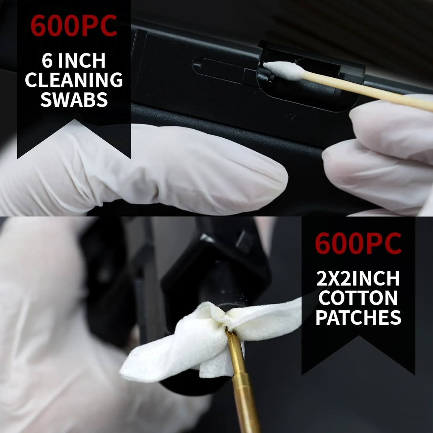 PINGMIC Gun Cleaning Supplies - Gun Cleaning Patches and Long Cotton Swabs Set, 6" Cotton Swabs, Lint Free Cloth Fit Most Caliber Firearms