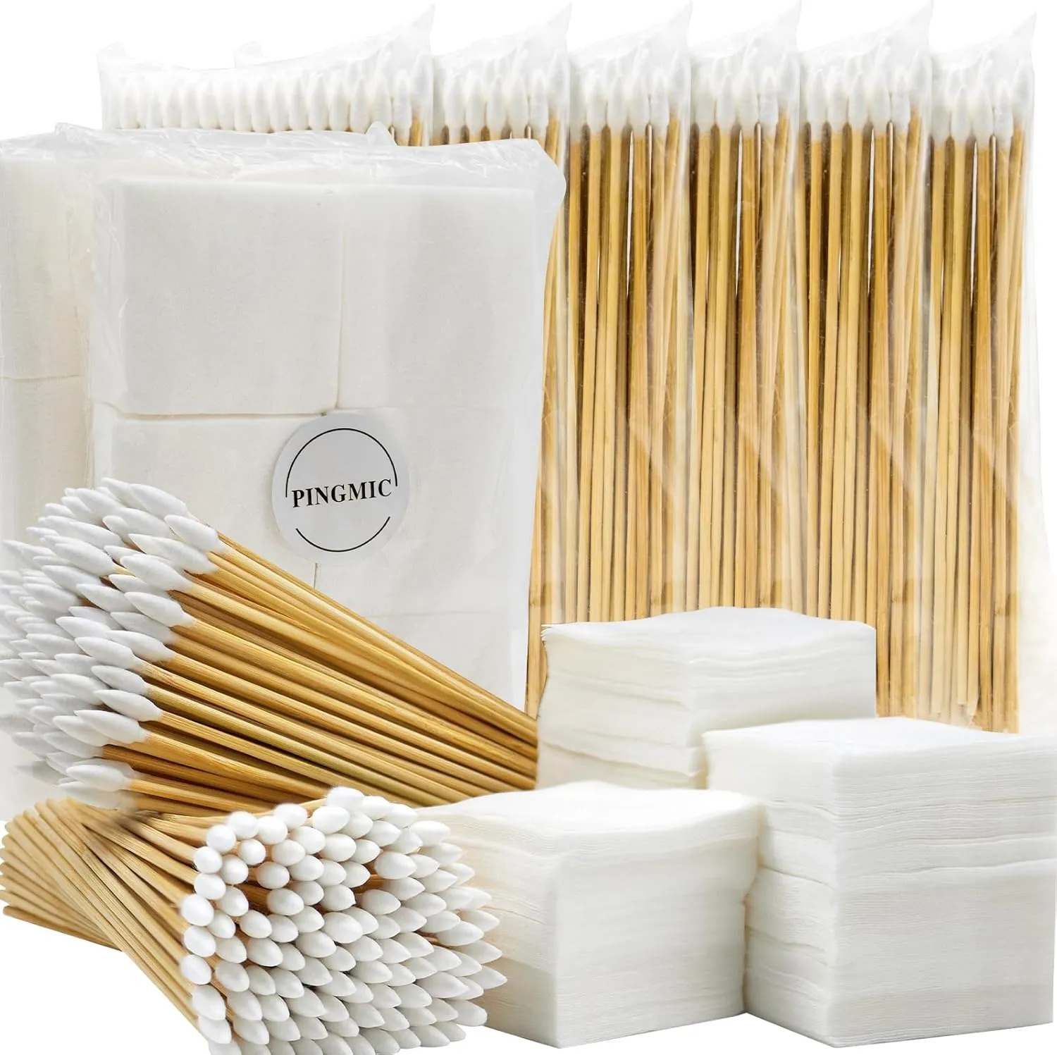 PINGMIC Gun Cleaning Supplies - Gun Cleaning Patches and Long Cotton Swabs Set, 6" Cotton Swabs, Lint Free Cloth Fit Most Caliber Firearms