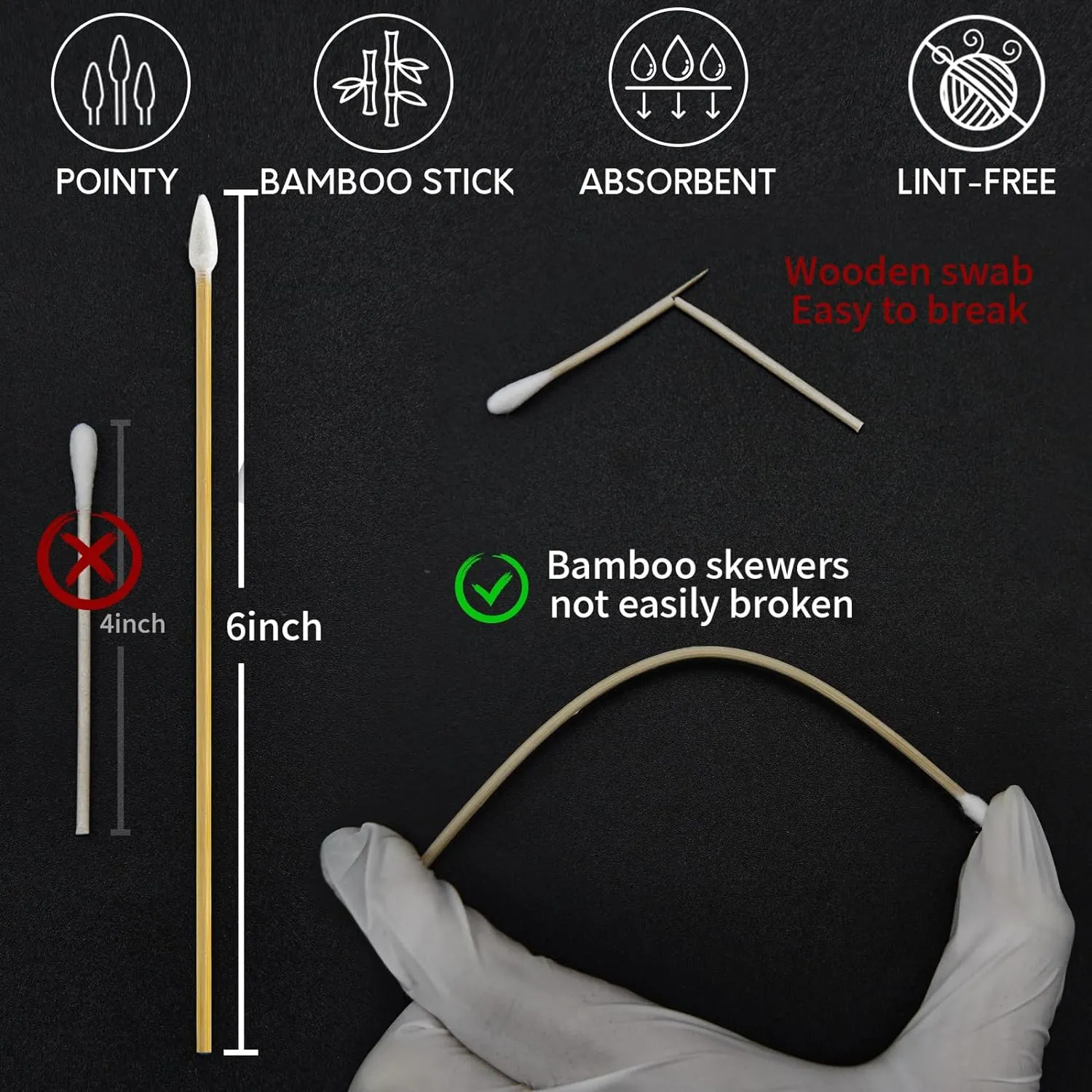 PINGMIC Gun Cleaning Supplies - Gun Cleaning Patches and Long Cotton Swabs Set, 6" Cotton Swabs, Lint Free Cloth Fit Most Caliber Firearms