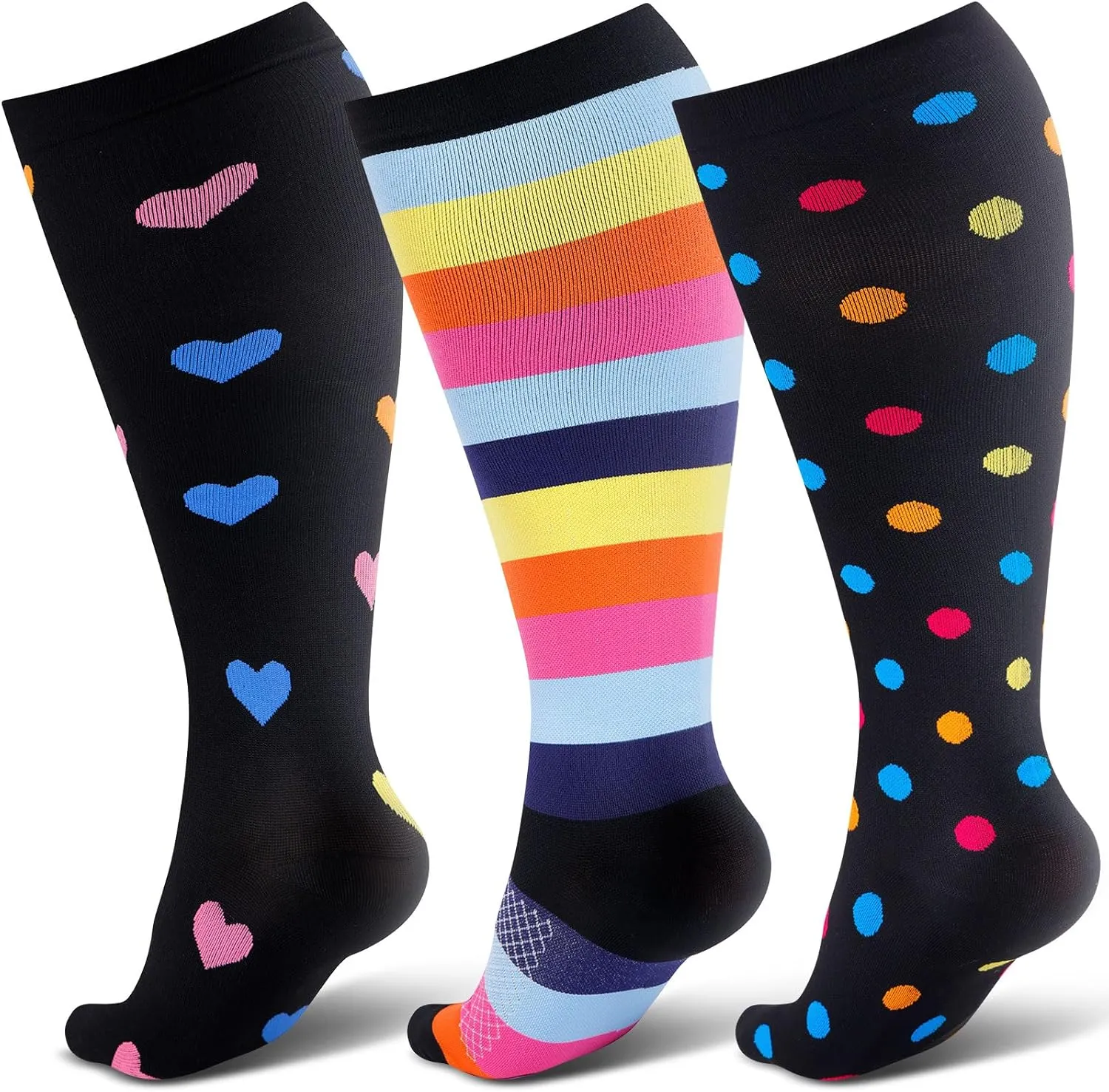 Plus Size Compression Socks for Women Men 3 Pairs Wide Calf Knee High Support for Circulatio for Nurses, Pregnancy