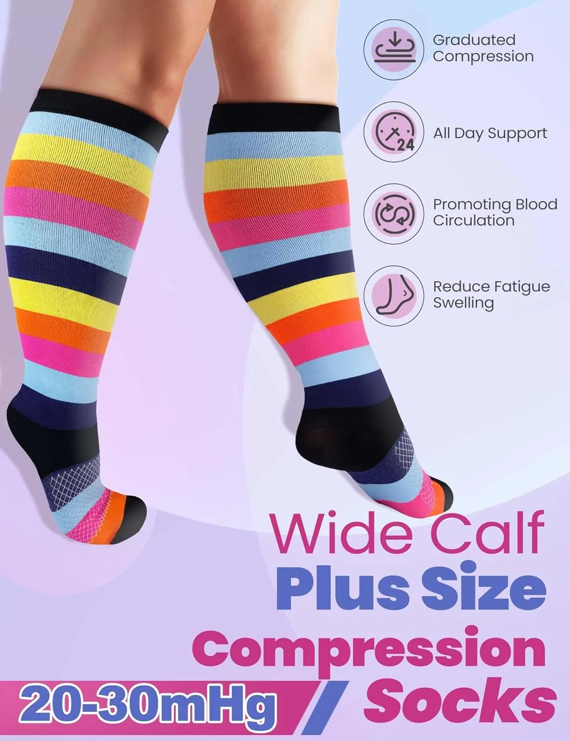 Plus Size Compression Socks for Women Men 3 Pairs Wide Calf Knee High Support for Circulatio for Nurses, Pregnancy