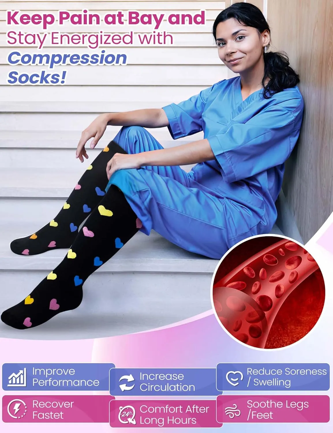 Plus Size Compression Socks for Women Men 3 Pairs Wide Calf Knee High Support for Circulatio for Nurses, Pregnancy