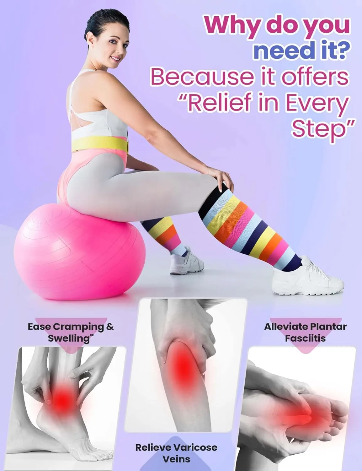 Plus Size Compression Socks for Women Men 3 Pairs Wide Calf Knee High Support for Circulatio for Nurses, Pregnancy