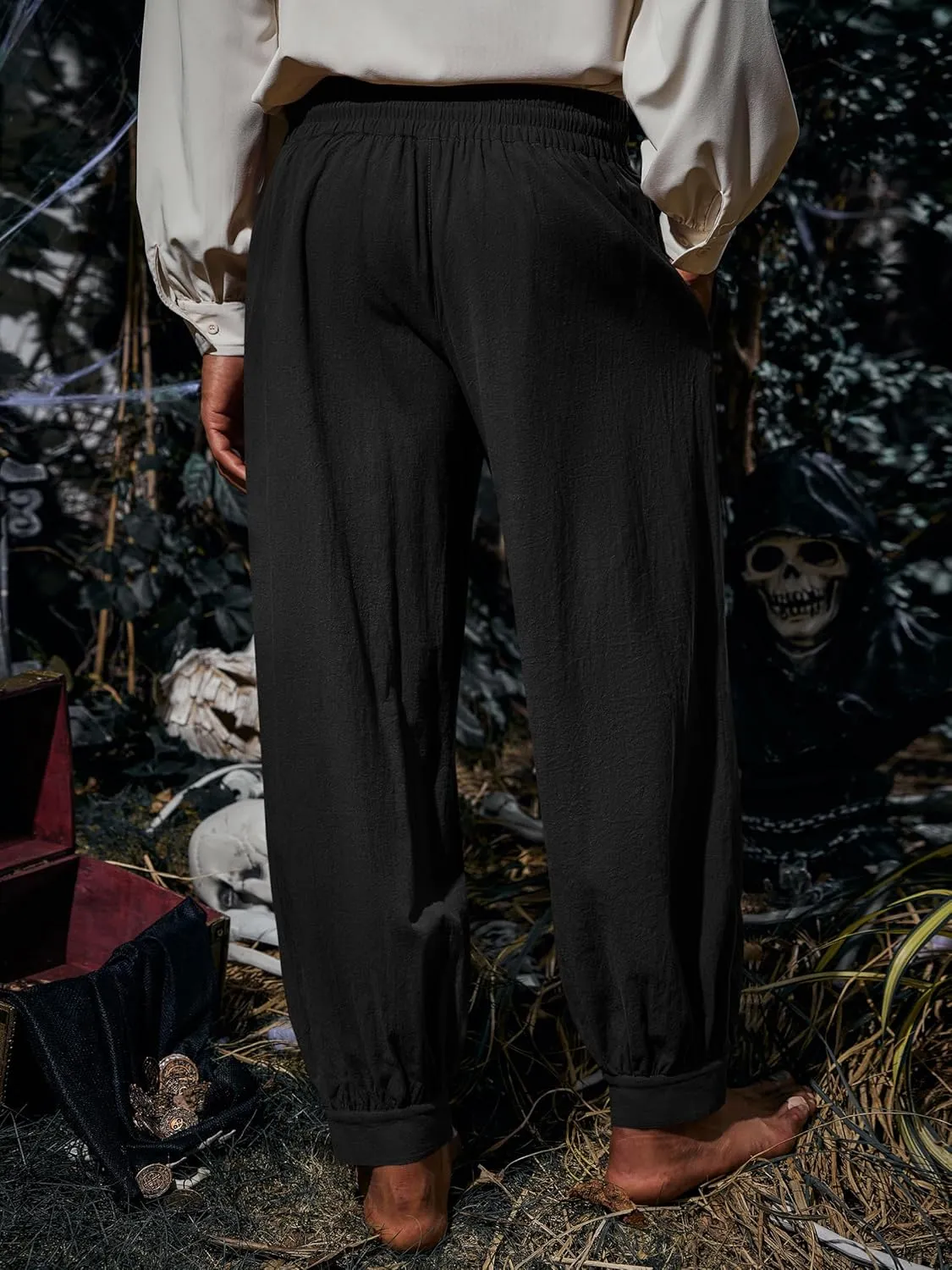 Runcati Mens Medieval Pirate Pants Renaissance Viking Knicker Colonial Halloween Cotton Gothic Costume Trousers