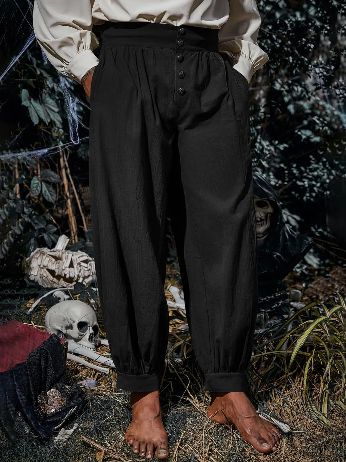 Runcati Mens Medieval Pirate Pants Renaissance Viking Knicker Colonial Halloween Cotton Gothic Costume Trousers