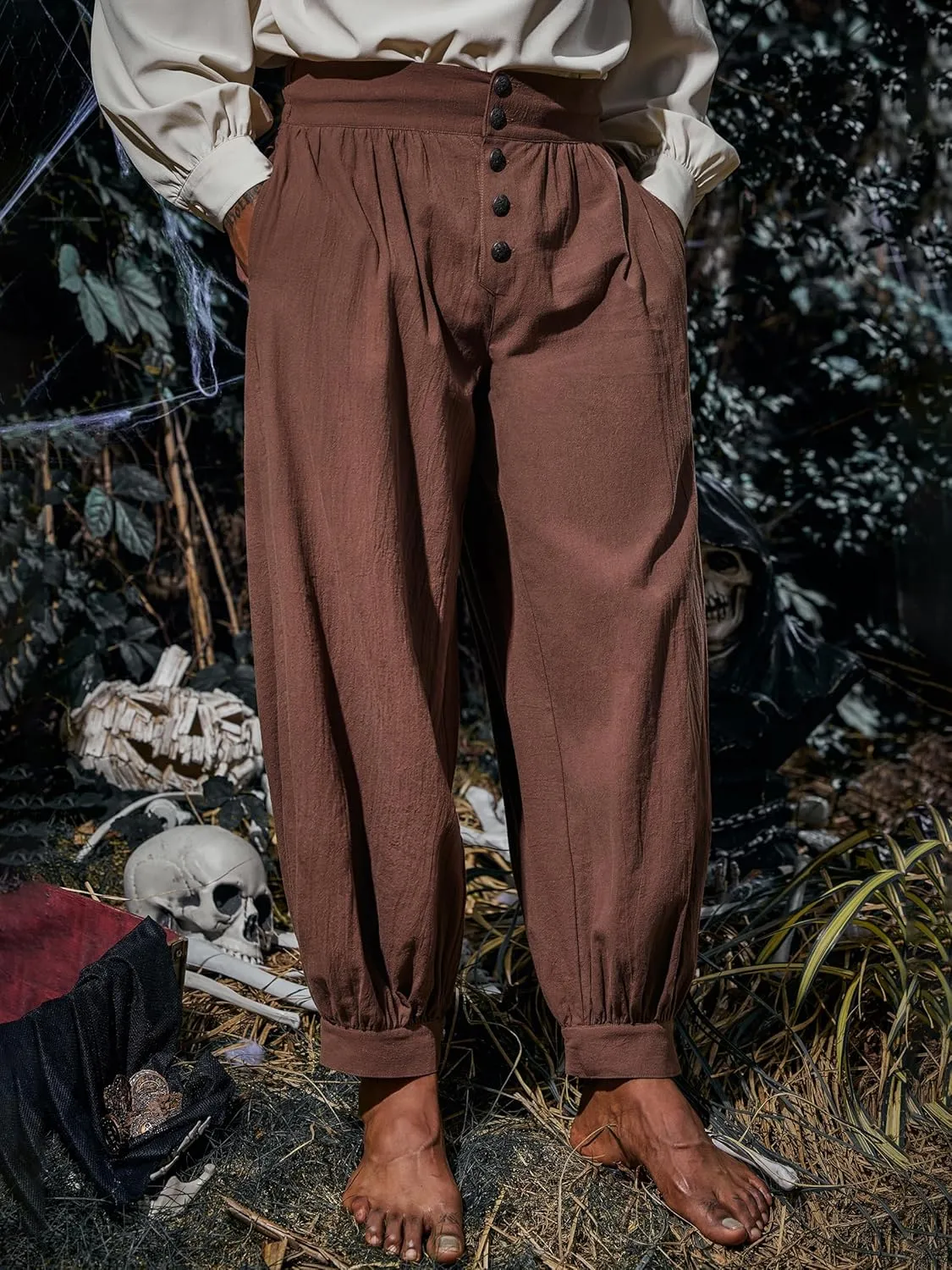 Runcati Mens Medieval Pirate Pants Renaissance Viking Knicker Colonial Halloween Cotton Gothic Costume Trousers
