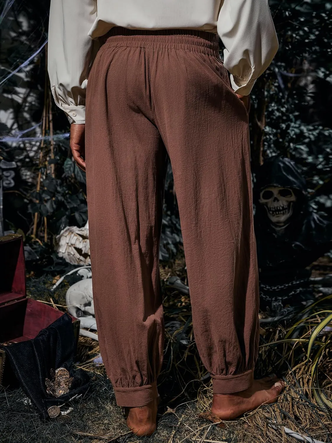 Runcati Mens Medieval Pirate Pants Renaissance Viking Knicker Colonial Halloween Cotton Gothic Costume Trousers