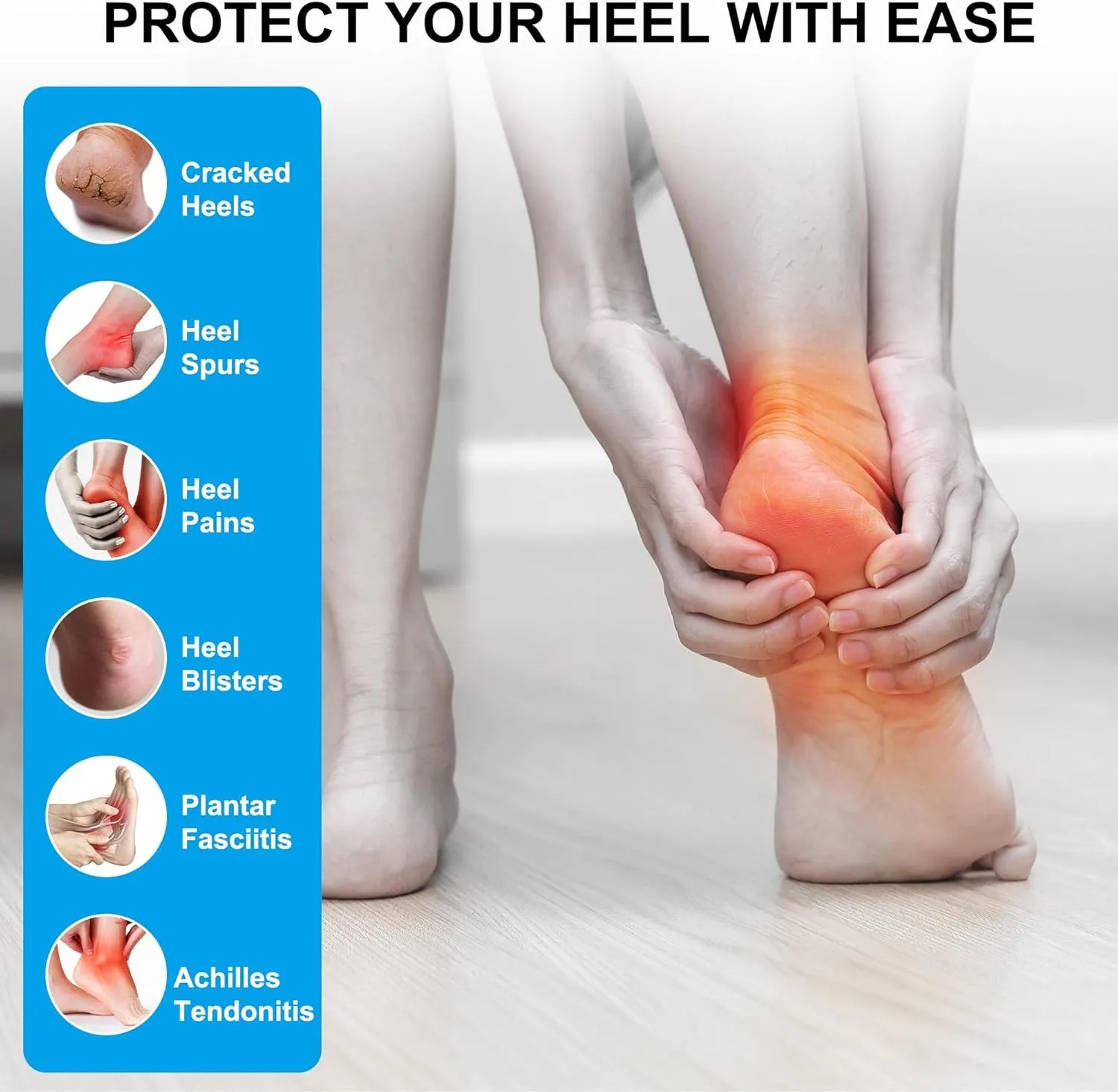 Silicone Heel Protectors for Cracked Heels, Heel Spurs, Plantar Fasciitis - Gel Heel Pads, 4 Pairs, Unisex, Black and White