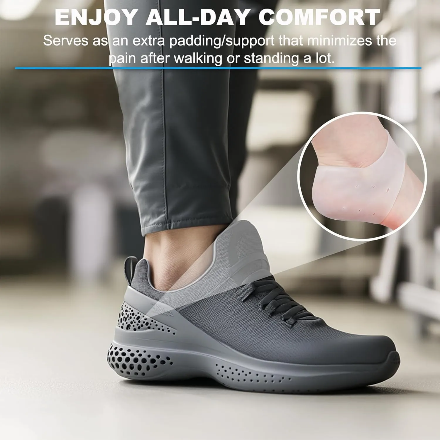 Silicone Heel Protectors for Cracked Heels, Heel Spurs, Plantar Fasciitis - Gel Heel Pads, 4 Pairs, Unisex, Black and White