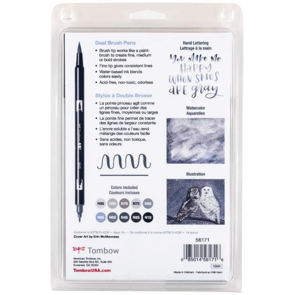 Tombow Dual Brush Pen Set 10pk Greyscale
