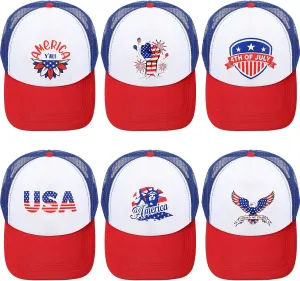 Unittype 6 Pcs 4th of July USA American Flag Baseball Hats Patriotic Tactical Cap Independence Day Memorial Day Vintage Adjustable Trucker Hat for Men Women Teen