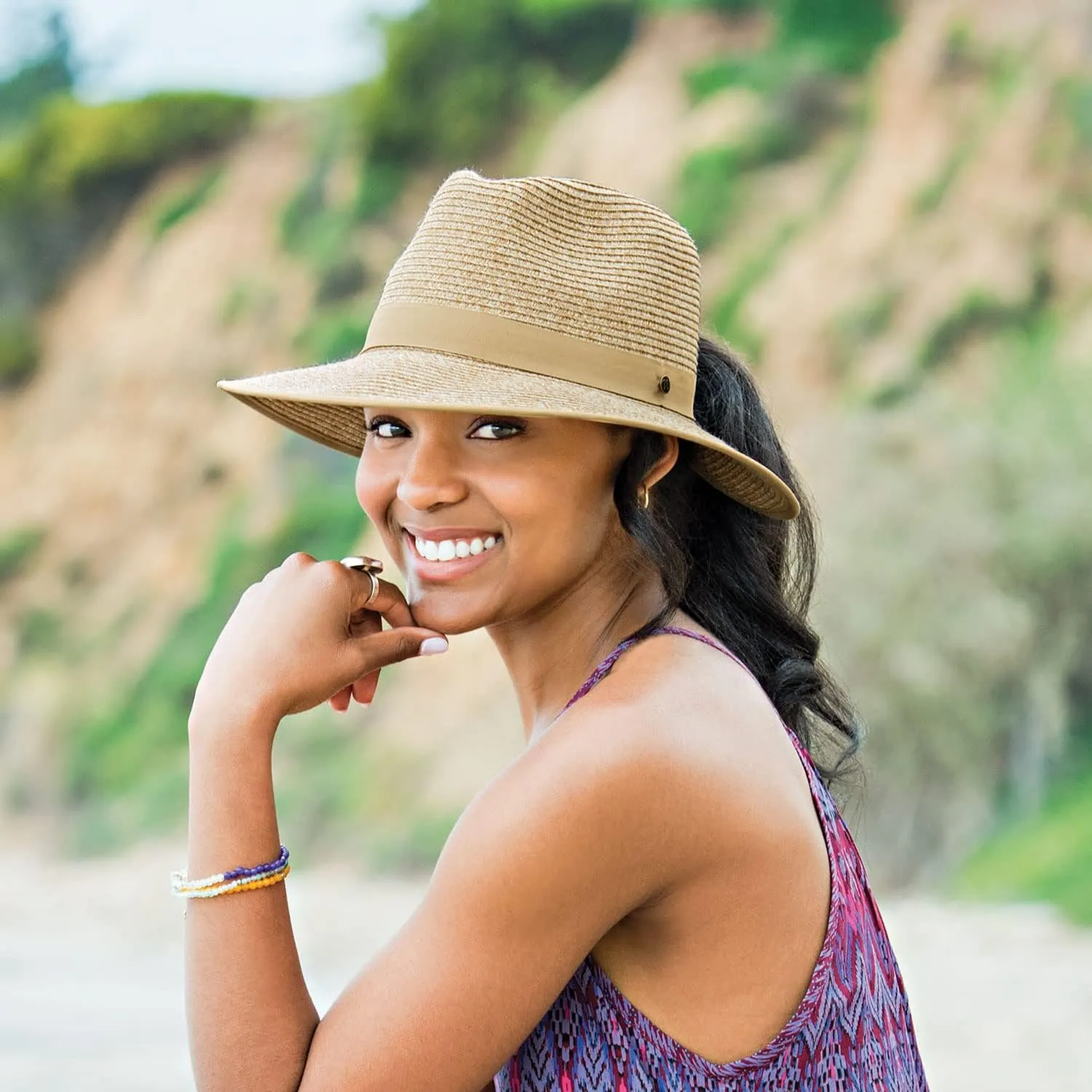 Wallaroo Hat Company  Womens Gabi Fedora  UPF 50  UV Sun Protection, Ponytail Sun Hat, Packable, Adjustable, Medium Size