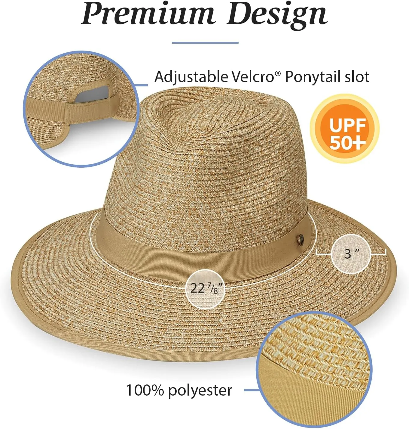 Wallaroo Hat Company  Womens Gabi Fedora  UPF 50  UV Sun Protection, Ponytail Sun Hat, Packable, Adjustable, Medium Size