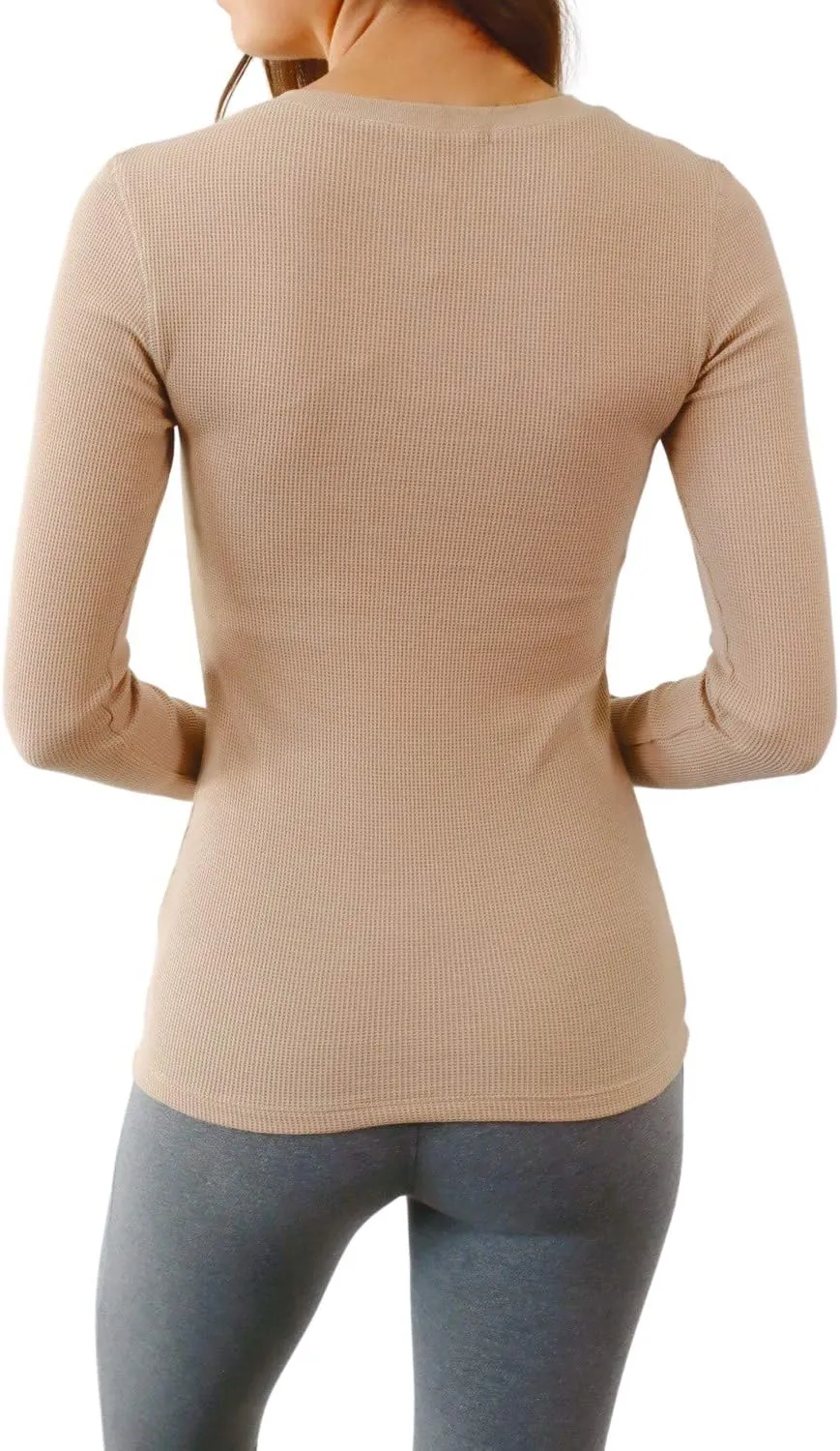 Women's Long Sleeve Waffle Knit Stretch Cotton Thermal Underwear Shirt