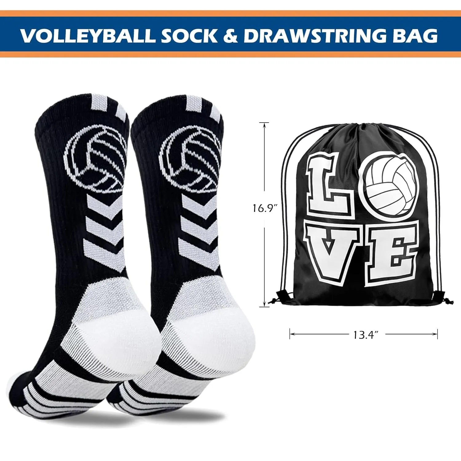 Youth Volleyball Gears - Knee Pads, Arm Sleeves, Socks & Drawstring Bag for Youth, Teen Girls Volley-Ball Training and Games ( Black, Small )