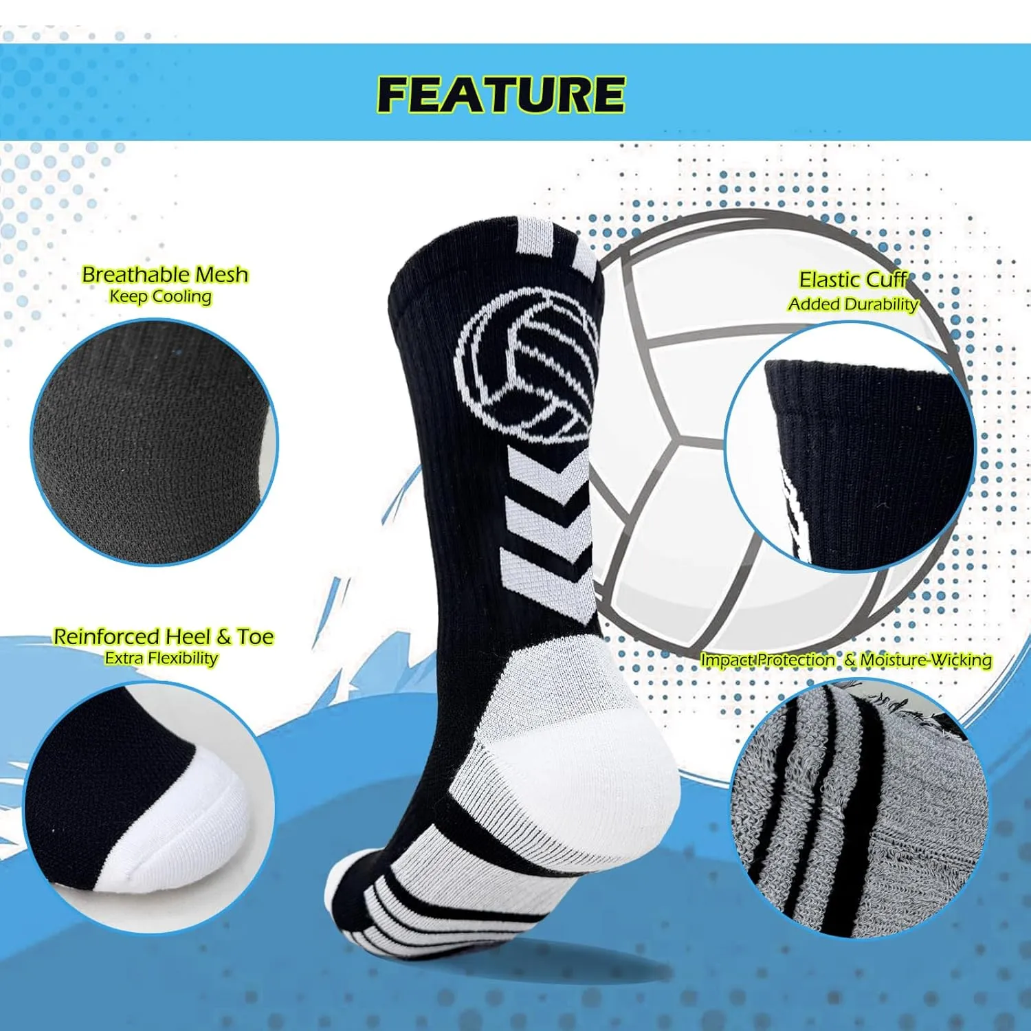 Youth Volleyball Gears - Knee Pads, Arm Sleeves, Socks & Drawstring Bag for Youth, Teen Girls Volley-Ball Training and Games ( Black, Small )